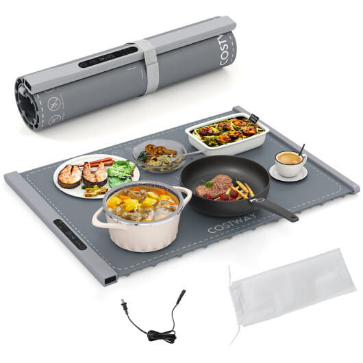 Food Warming Mat Rollable and Portable Electric Warming Tray with Fasting Heating-Gray B593-ES10519US
