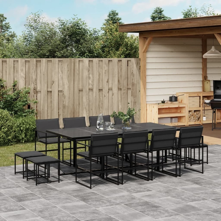13 Piece Patio Dining Set with Cushions Black Textilene A949-3295085
