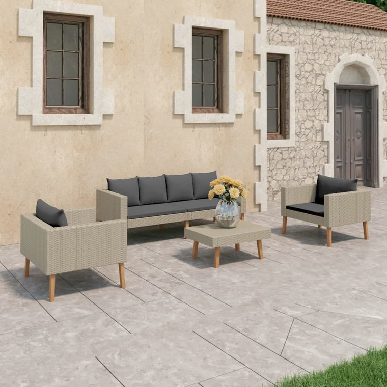 4 Piece Patio Lounge Set with Cushions Poly Rattan Beige A949-3059328