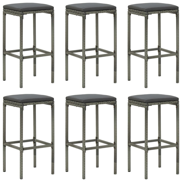 Bar Stools with Cushions 6 pcs Gray Poly Rattan A949-313450