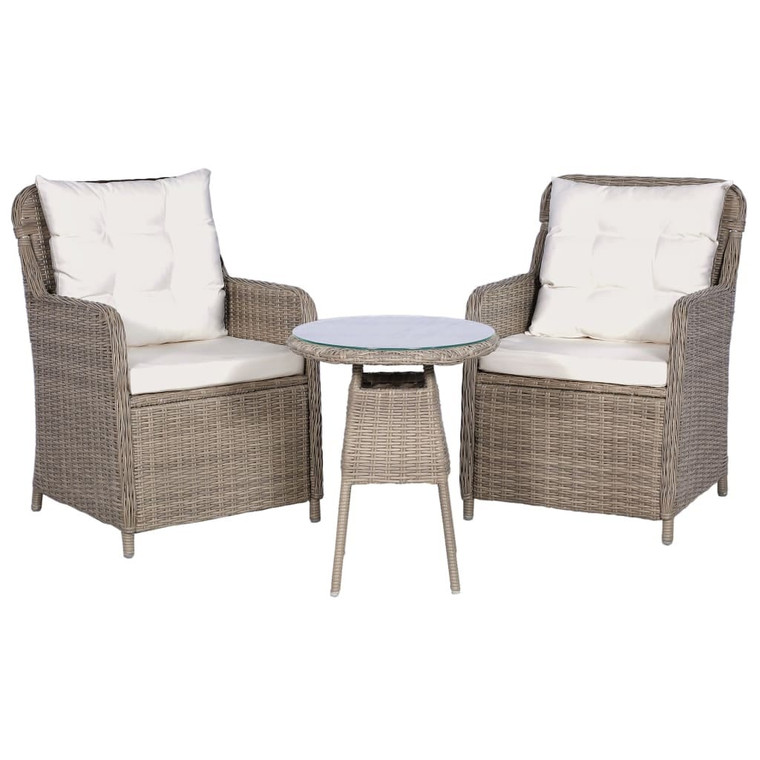 3 Piece Bistro Set with Cushions and Pillows Poly Rattan Brown A949-44150