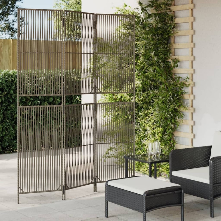 Room Divider 3 Panels Gray Poly Rattan A949-365390