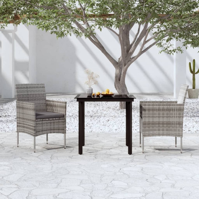 3 Piece Patio Dining Set with Cushions Gray and Black A949-3099287