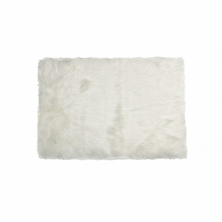 5' X 8' Off White Faux Fur Flokati Area Rug N270-294255