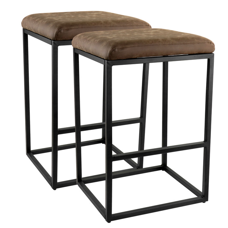 Elama 2 Piece Faux Leather Bar Chair in Brown with Black Base D970-ELM-2102-BROWN