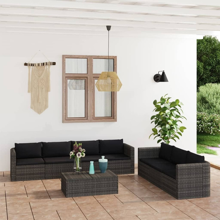 8 Piece Patio Lounge Set with Cushions Poly Rattan Gray A949-3059494