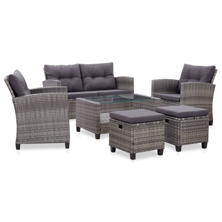 6 Piece Patio Sofa Set with Cushions Poly Rattan Dark Gray A949-46150