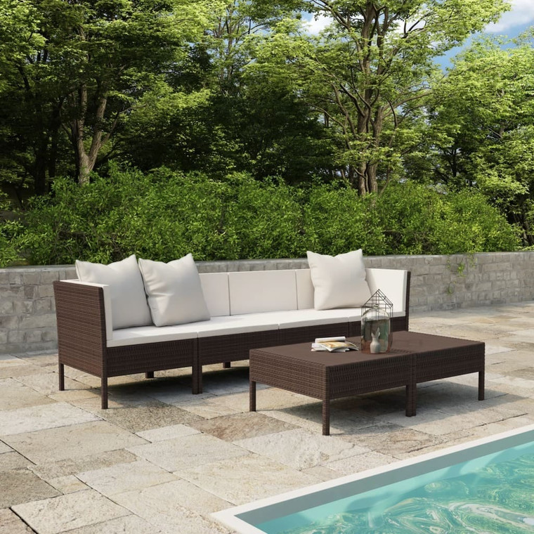 6 Piece Patio Lounge Set with Cushions Poly Rattan Brown A949-3056981