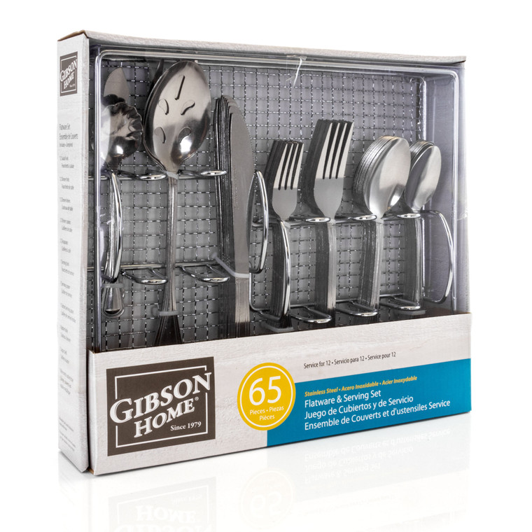 Gibson Home South Bay 65 Piece Stainless Steel Flatware Service Set with Wire Caddy D970-111958.65