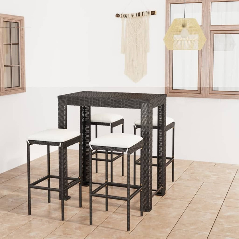 5 Piece Patio Bar Set with Cushions Poly Rattan Black A949-3064781
