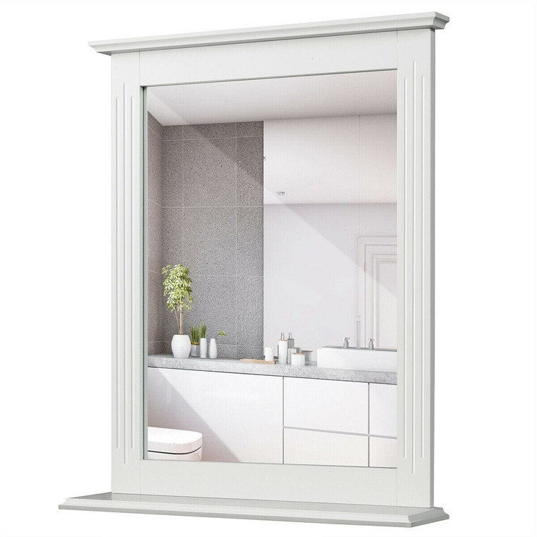 Wall-Mounted Multipurpose Vanity Mirror with Shelf-White - Color: White D681-HW61553WH