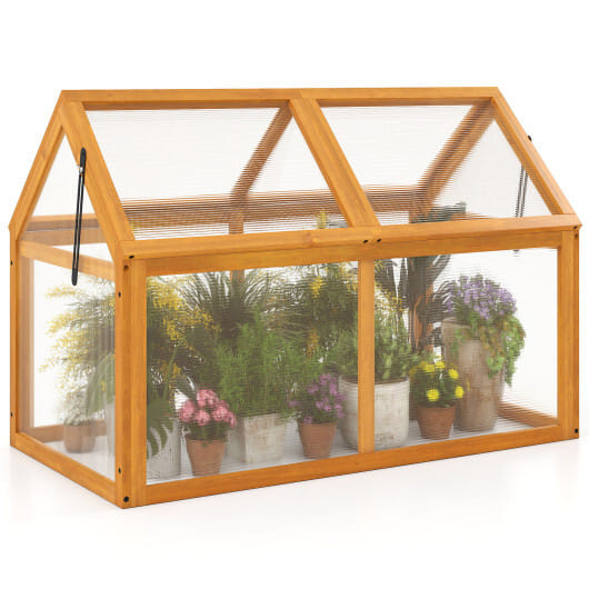 Wood Cold Frame Greenhouse Raised Flower Planter Protection with Adjustable Roof-Orange B593-GT4594