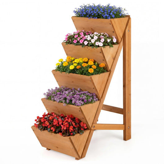 5-tier Vertical Raised Garden Bed Wood Elevated Planter Box with Legs-Orange B593-GT4655