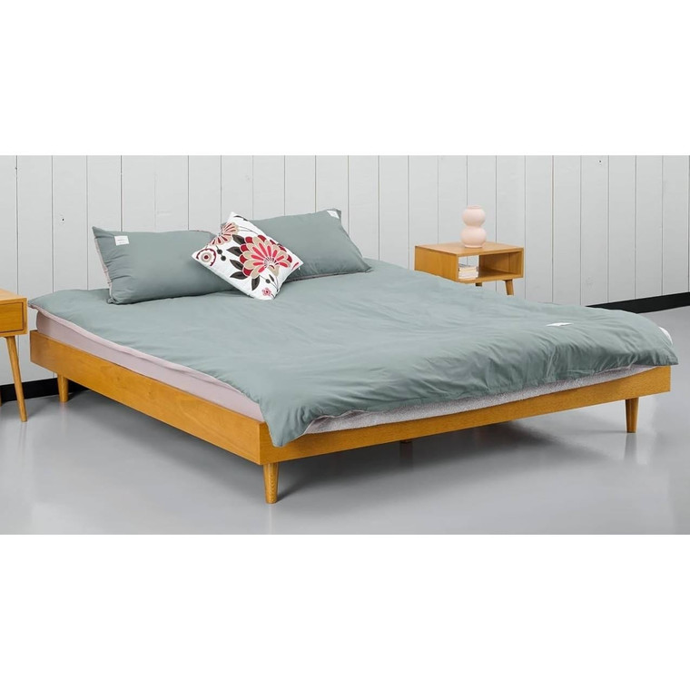 Queen size Mid-Century Modern Platform Bed Frame in Light Wood Finish Q280-QRSTK24381457