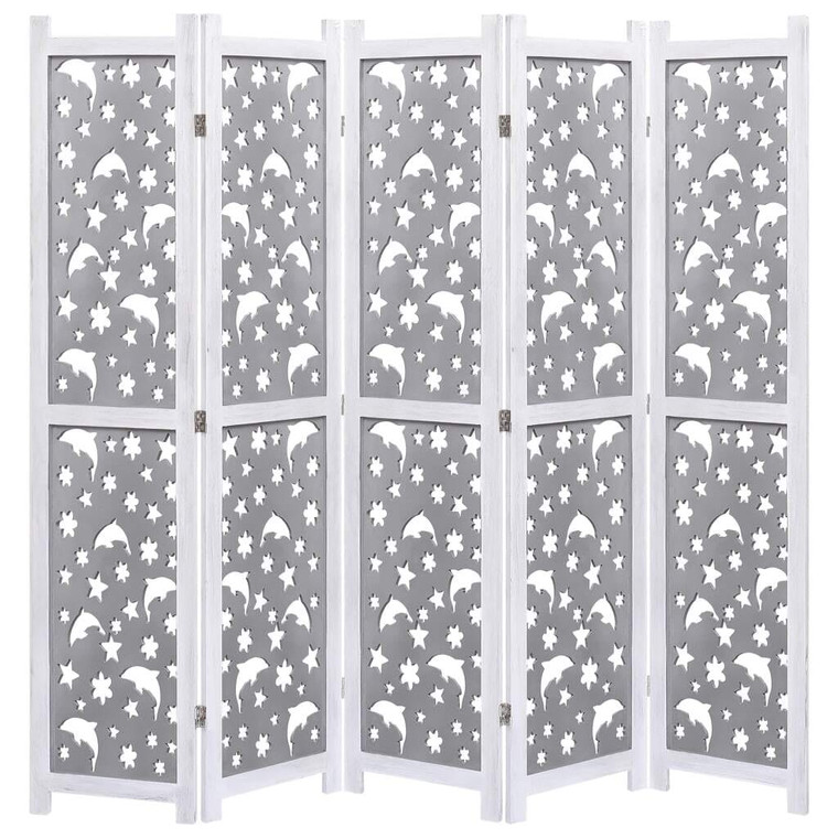 5-Panel Room Divider Gray 68.9"x65" Solid Wood A949-284193