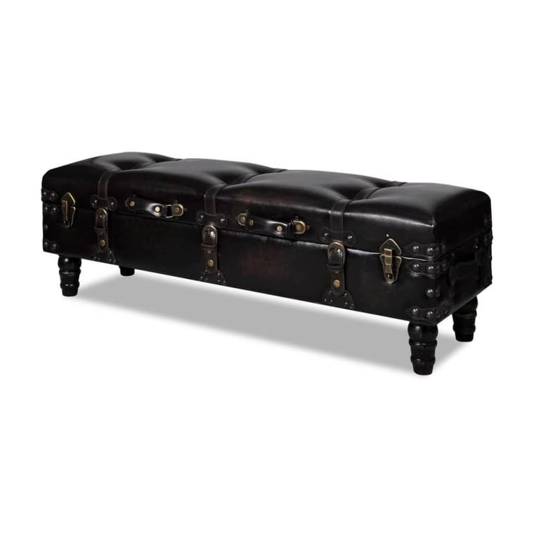 Storage Bench 43.7" Dark Brown Solid Wood Pine&Faux Leather A949-345710