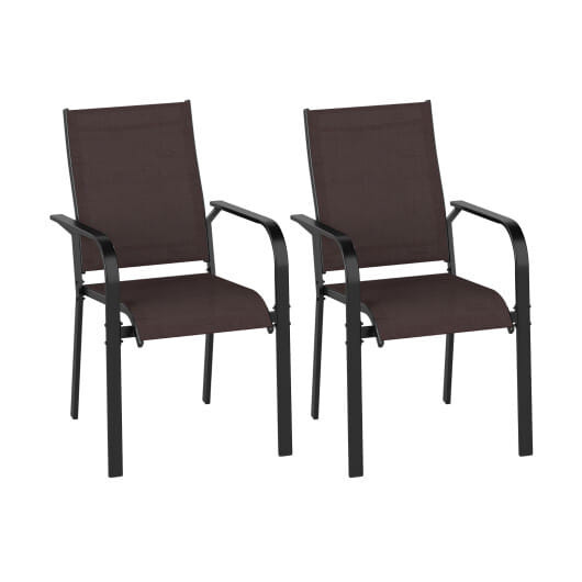 Patio Dining Chairs Set of 2/4/6 Stackable Outdoor Armchairs-Set of 2 - Color: Coffee - Size: Set o D681-NP13155CF-2