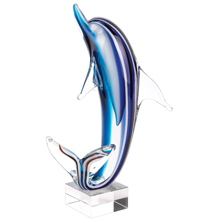 14" Blue Murano Glass Dolphin Figurine Tabletop Sculpture N270-376128
