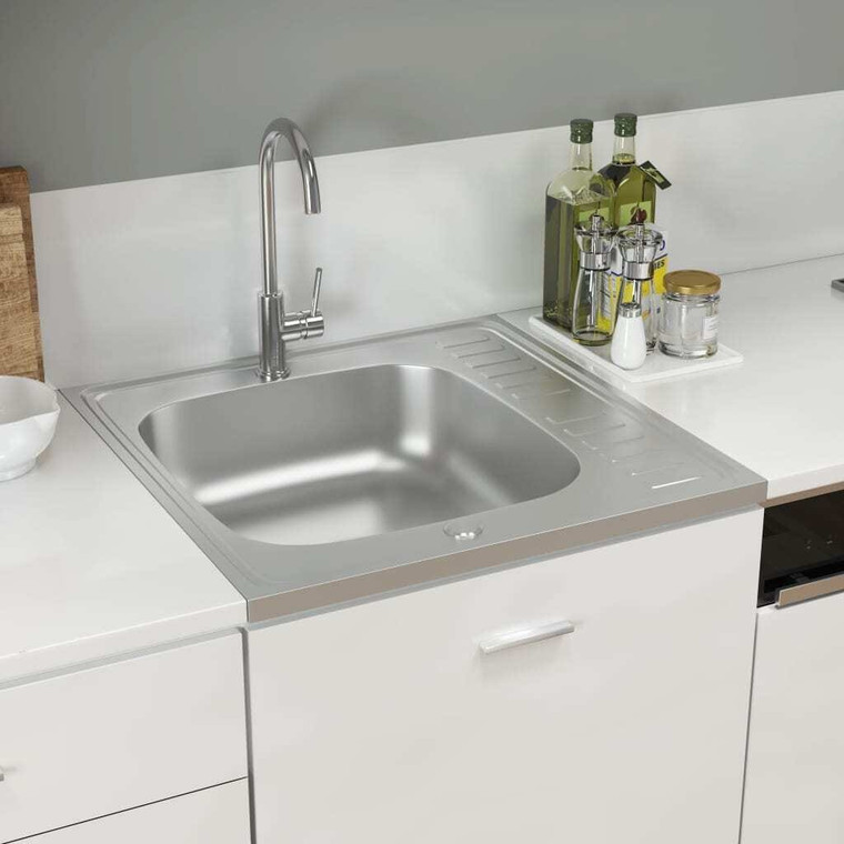  Kitchen Sink with Drainer Set Silver 23.6"x23.6"x6.1" Stainless Steel A949-147231