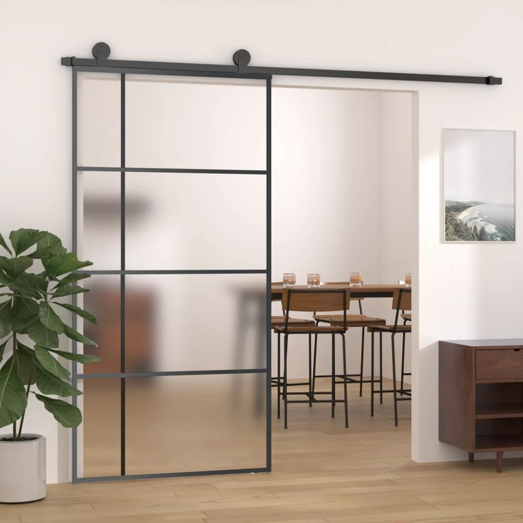  Sliding Door Frosted ESG Glass and Aluminum 40.4"x80.7" Black A949-151687