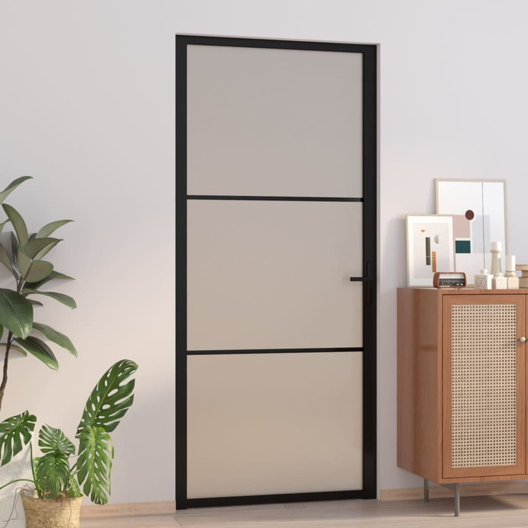  Interior Door 36.6"x79.3" Black Matt Glass and Aluminum A949-350554
