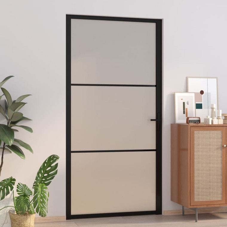  Interior Door 40.4"x79.3" Black Matt Glass and Aluminum A949-350555