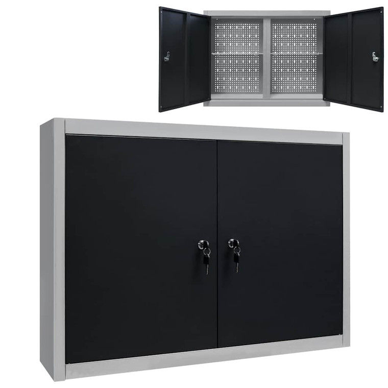  Wall Mounted Tool Cabinet Industrial Style Metal Gray and Black A949-145365