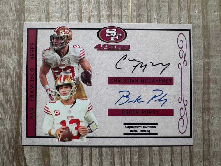 Brock Purdy (Rookie) & Christian McCaffrey 2022 Dual Threat Autograph Facsimile Football Card - San X584-KdEa0UxBu1ha
