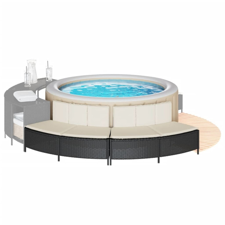  Hot Tub Benches with Cushions 2 pcs Black Poly Rattan A949-365618