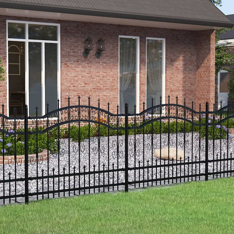  Garden Fence with Spear Top Black 94.5"x39.4" Powder-coated Steel A949-151085