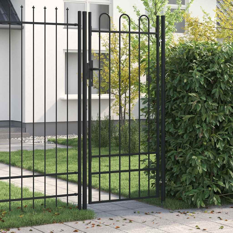  Fence Gate Single Door with Arched Top Steel 39.4"x78.7" Black A949-145744
