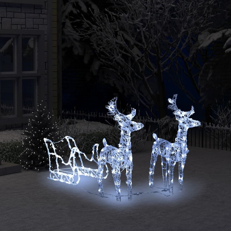  Reindeers & Sleigh Christmas Decoration 160 LEDs 51.2" Acrylic A949-289979