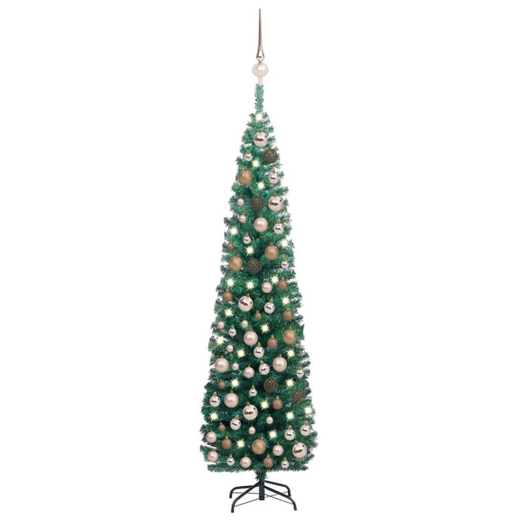  Slim Artificial Pre-lit Christmas Tree with Ball Set Green 70.9 A949-3077852