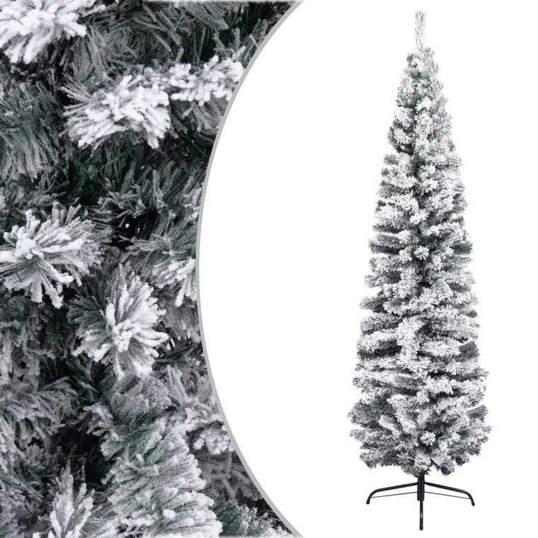  Slim Artificial Christmas Tree with Flocked Snow Green 6 ft PVC A949-320954
