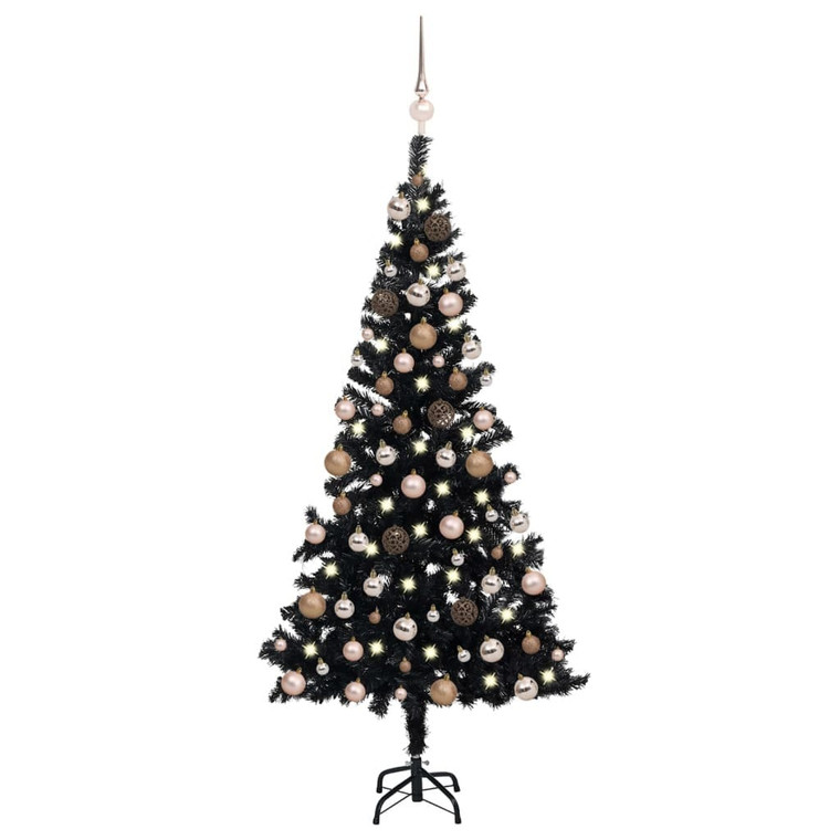  Artificial Pre-lit Christmas Tree with Ball Set Black 47.2" PVC A949-3077588