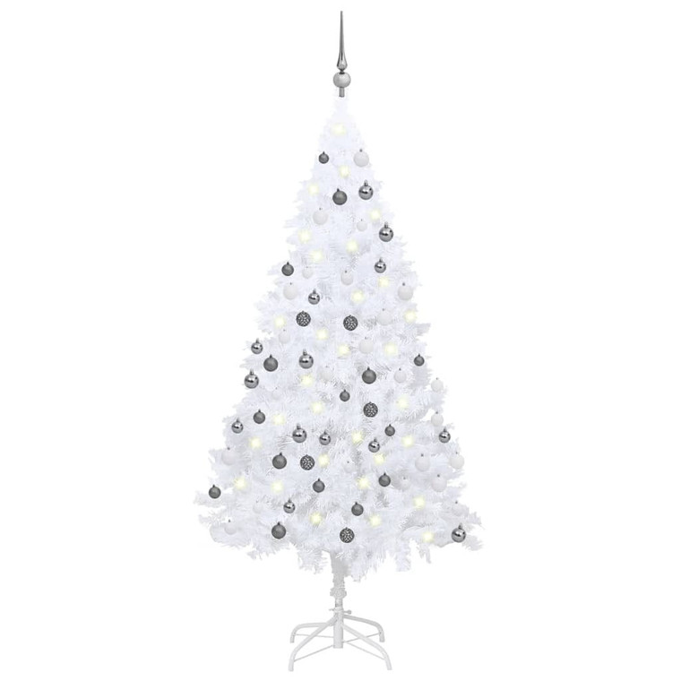  Artificial Pre-lit Christmas Tree with Ball Set White 59.1" PVC A949-3077712