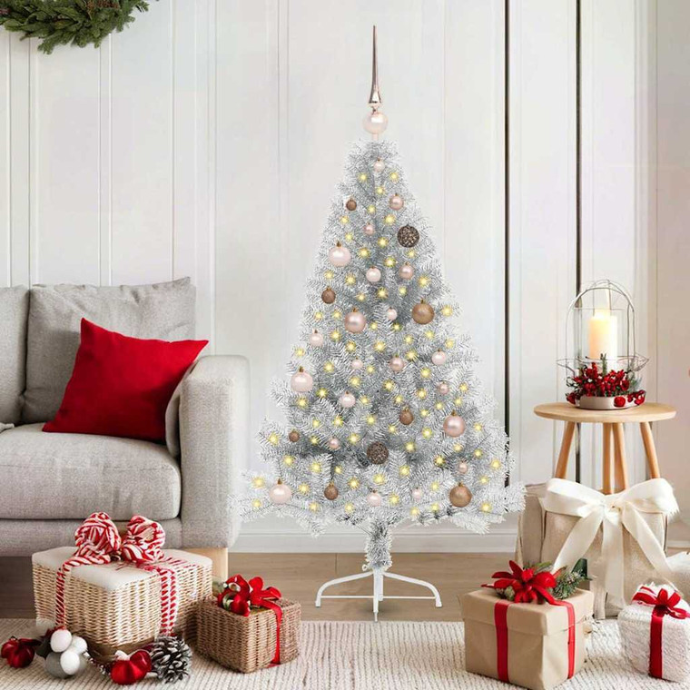  Artificial Pre-lit Christmas Tree Silver 59.1" PET A949-3397191