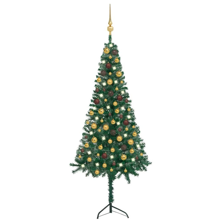  Corner Artificial Christmas Tree LEDs&Ball Set Green 59.1" PVC A949-3077943