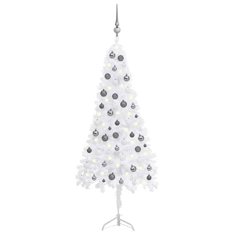  Corner Artificial Christmas Tree LEDs&Ball Set White 59.1" PVC A949-3077968