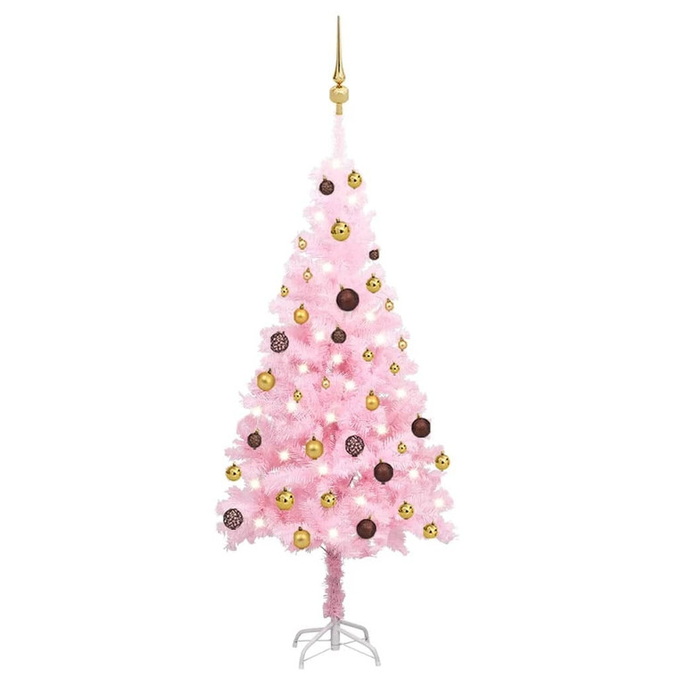 Artificial Pre-lit Christmas Tree with Ball Set Pink 47.2" PVC A949-3077497