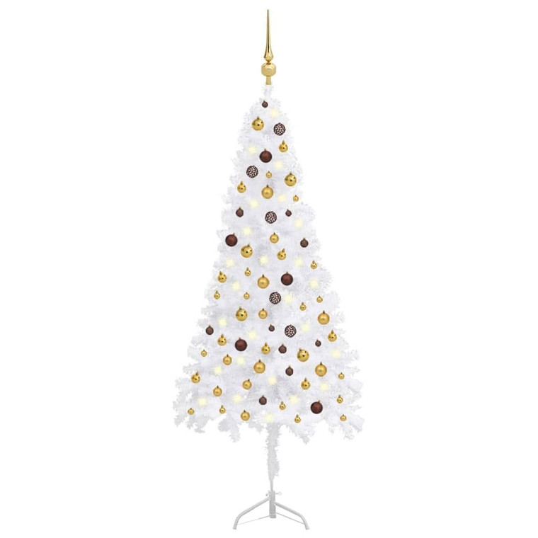 Corner Artificial Christmas Tree LEDs&Ball Set White 82.7" PVC A949-3077950