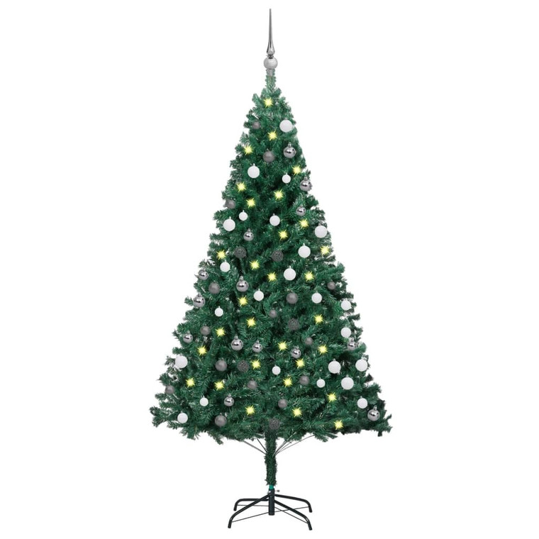 Artificial Pre-lit Christmas Tree with Ball Set Green 59.1" PVC A949-3077707