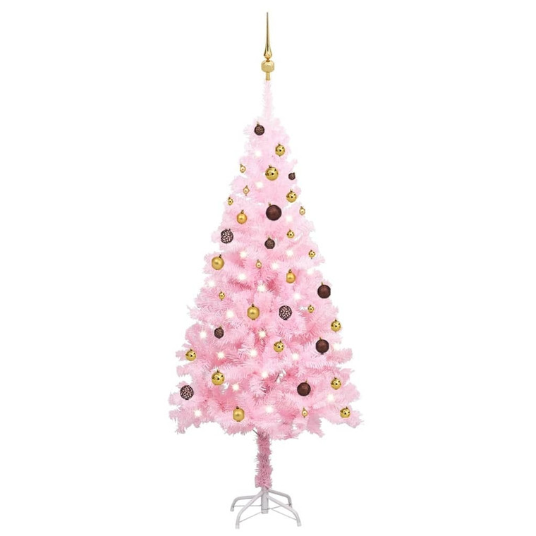 Artificial Pre-lit Christmas Tree with Ball Set Pink 70.9" PVC A949-3077499