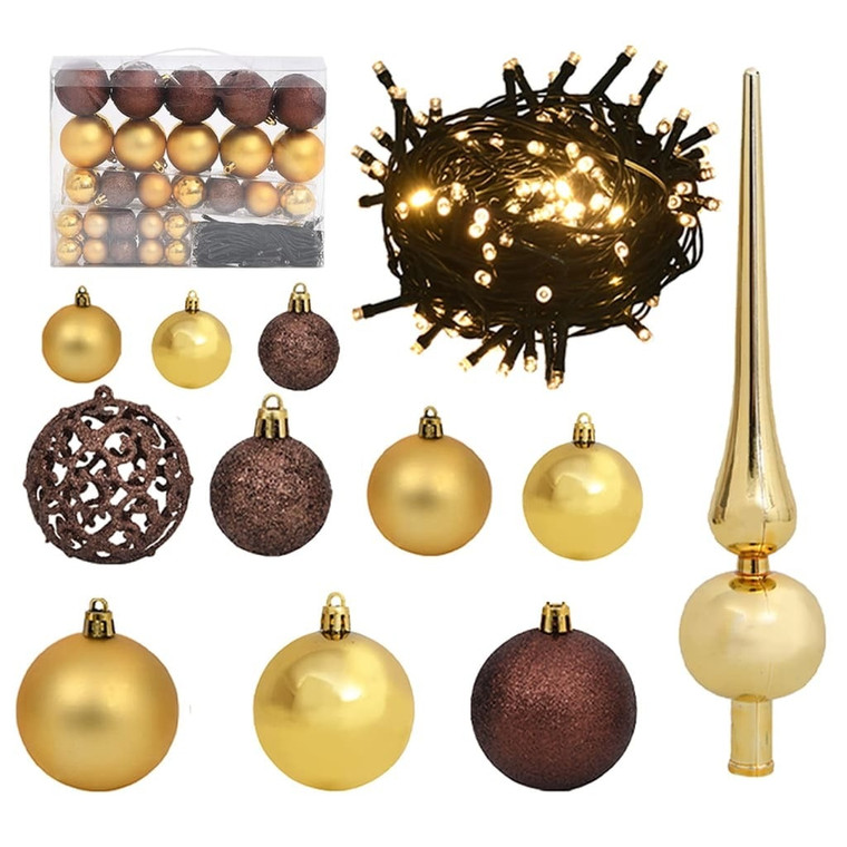 60 Piece Christmas Ball Set with Peak and 150 LEDs Gold&Bronze A949-330095