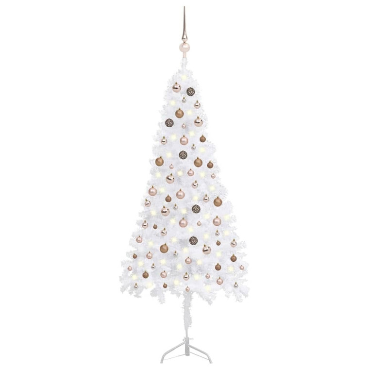 Corner Artificial Christmas Tree LEDs&Ball Set White 82.7" PVC A949-3077960