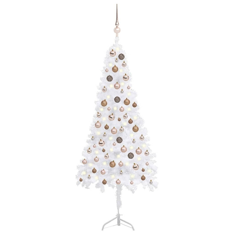 Corner Artificial Christmas Tree LEDs&Ball Set White 59.1" PVC A949-3077958