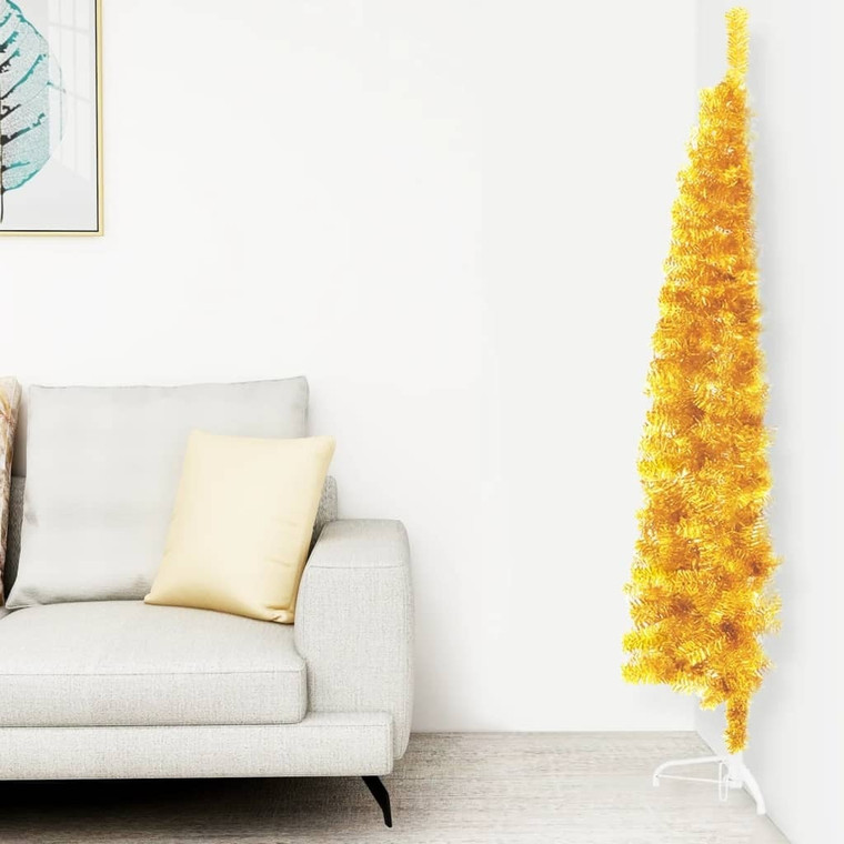 Slim Artificial Half Christmas Tree with Stand Gold 6 ft A949-344591