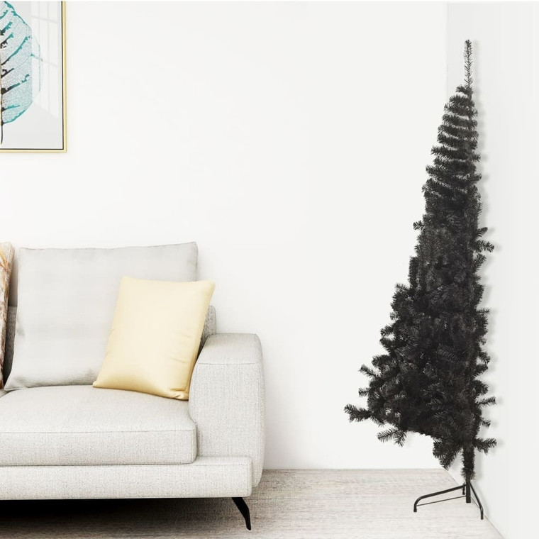 Artificial Half Christmas Tree with Stand Black 8 ft PVC A949-344679