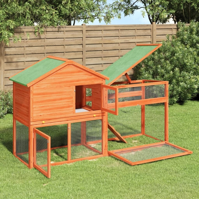 Rabbit Hutch Brown 73"x23.8"x43.1" Solid Wood Pine A949-172276