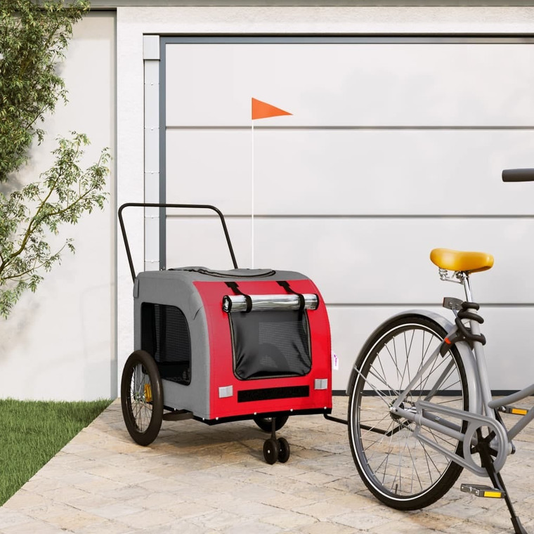 Pet Bike Trailer Red and Gray Oxford Fabric and Iron A949-93859